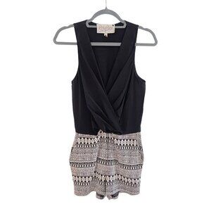 Rory Beca Size S Silk Wrap Top Aztec Print Sleeveless Romper Boho Black Revolve